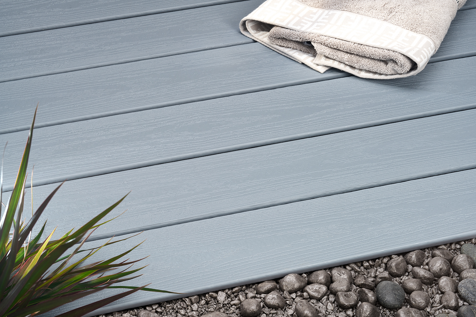 This decking board product made of biocomposite contains 75% recycled materials. Photo: UPM